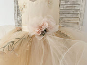 Champagne Embroidery Lace Tulle Keyhole Back Wedding Flower 