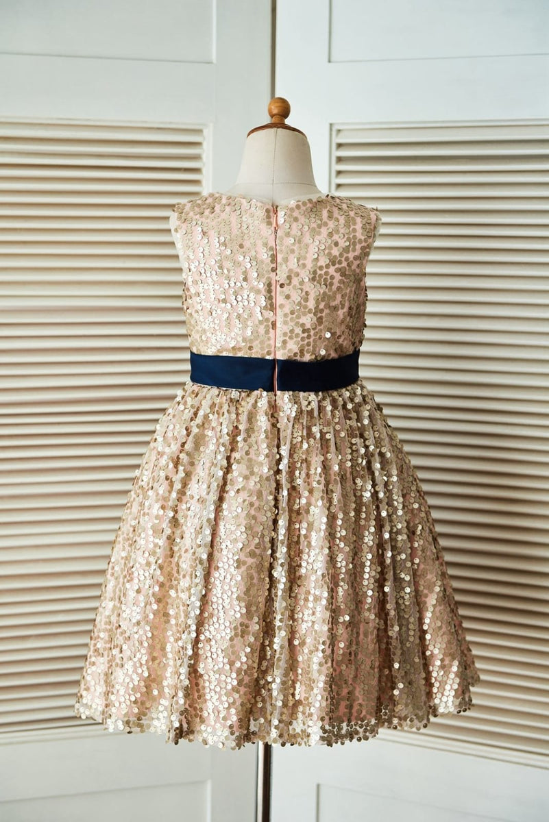 Champagne Back Bow Sequin Flower Girl Dress main image 0