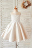 Vestido de niña de flores de boda con espalda transparente de encaje marfil satinado champán - 1T