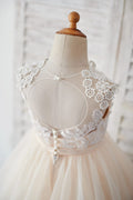 Тюль цвета шампанского цвета слоновой кости, кружевное свадебное платье с замочной скважиной на спине для девочек-цветочниц