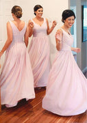 Шифоновое платье длиной до пола без рукавов с V-образным вырезом для свадебной вечеринки