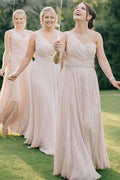 Шифоновое длинное платье подружки невесты без рукавов в форме сердца на одно плечо