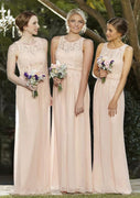 Column Scoop Neck Sleeveless Lace Chiffon Floor-Length Wedding Bridesmaid Dress