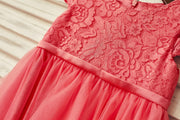 Coral Lace Tulle Cap Sleeve Flower Girl Dress