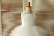 Princess Cross Back Ivory Lace Ruffle Tulle Skirt Flower 