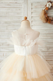 Champagne Cupcake Tulle Beaded Lace Wedding Flower Girl 