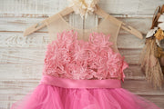 Cupcake Fuchsia Lace Tulle Wedding Flower Girl Dress with 