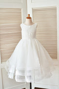 Cupcake Ivory Lace Tulle Wedding Flower Girl Dress, Horsehair