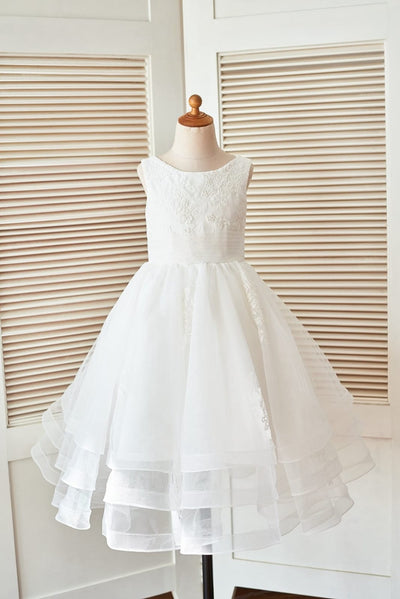 Cupcake Ivory Lace Tulle Wedding Flower Girl Dress with 