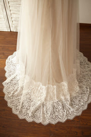 Empire Waist Maternity Cap Sleeves Lace Tulle Wedding Dress