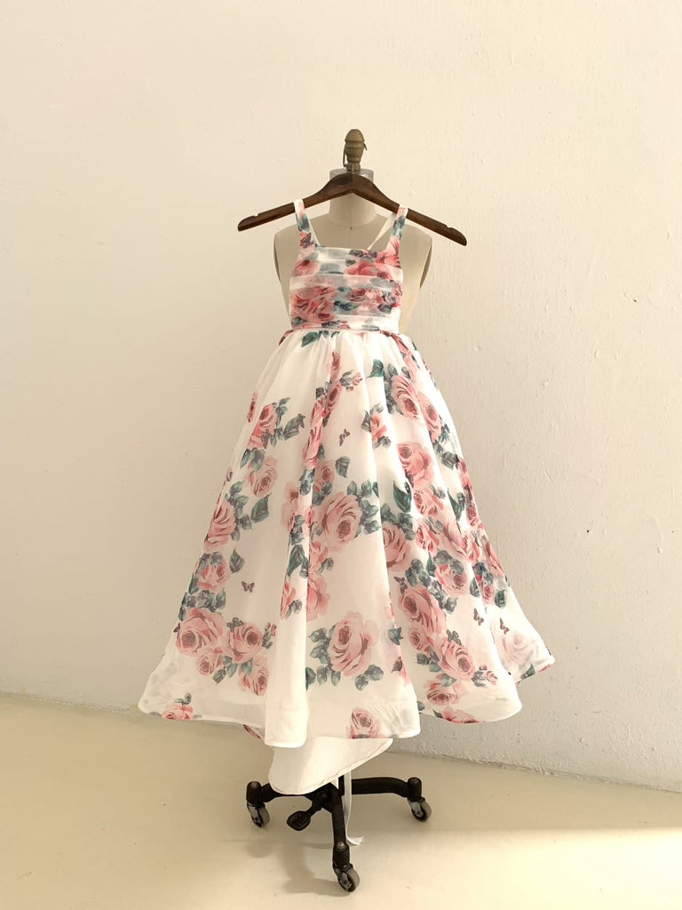 Floral Print Chiffon Straps Wedding Flower Girl Dress Kids Formal Dres -  Princessly