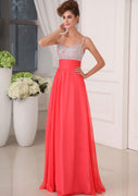 Formal A-line Sweetheart V-back Chiffon Prom Dress Long Evening Gown, Beaded