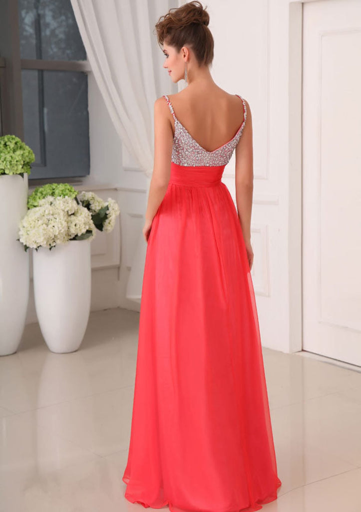 Formal A-line Sweetheart V-back Chiffon Prom Dress Long 