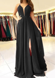 Formal Plunging Sleeveless Open Back Floor-length A-line 