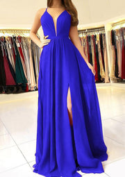 Formal Plunging Sleeveless Open Back Floor-length A-line 