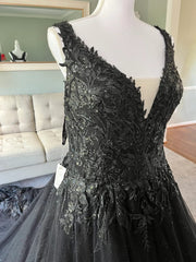 Glitter Embroidered Lace Ball Gown Cathedral Gothic Black
