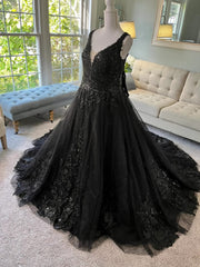 Glitter Embroidered Lace Ball Gown Cathedral Gothic Black