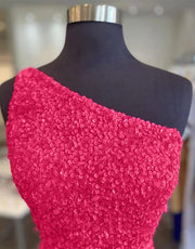 Glitter Hot Pink Sequin One Shoulder Homecoming Wedding 