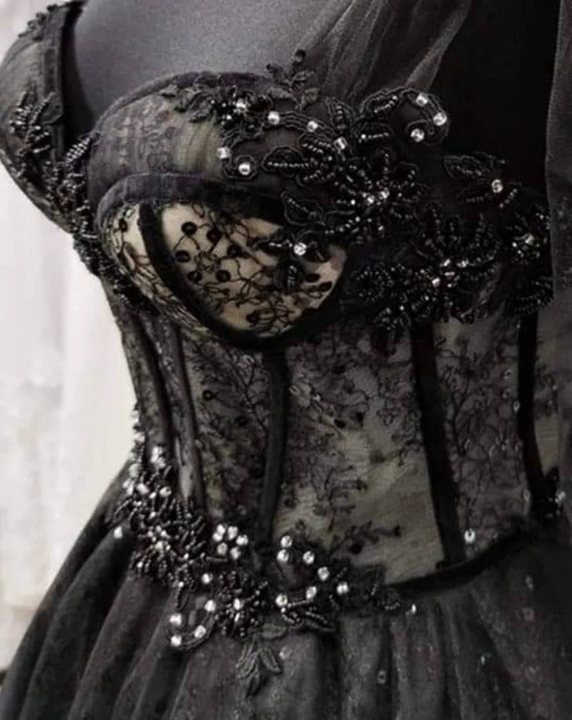 Vestido de noiva preto corpete corpete corpete de tule com brilho
