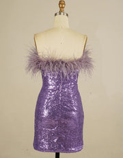 Glitter Strapless Lilac Sequin Mini Homecoming Dress Feather