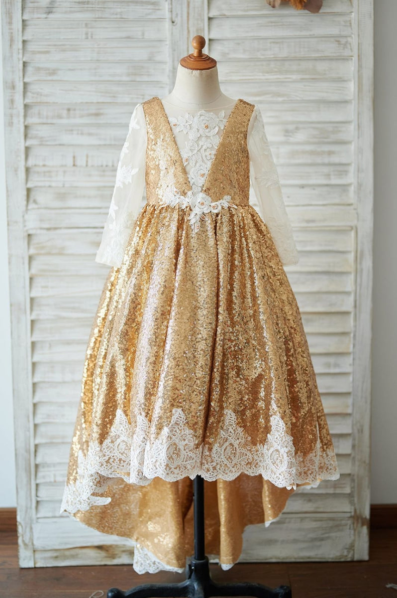 Black Lace Tulle Short Sleeves Wedding Flower Girl Dress, Sequin Bow main image 0