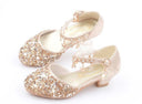 Sandalias de diamantes de imitación con lentejuelas doradas/plateadas/rosas, zapatos de boda para niñas con flores, tacones altos, zapatos de baile de princesa