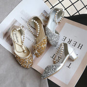 Gold / Silver Sequin Pearls Wedding Flower Girl Shoes 
