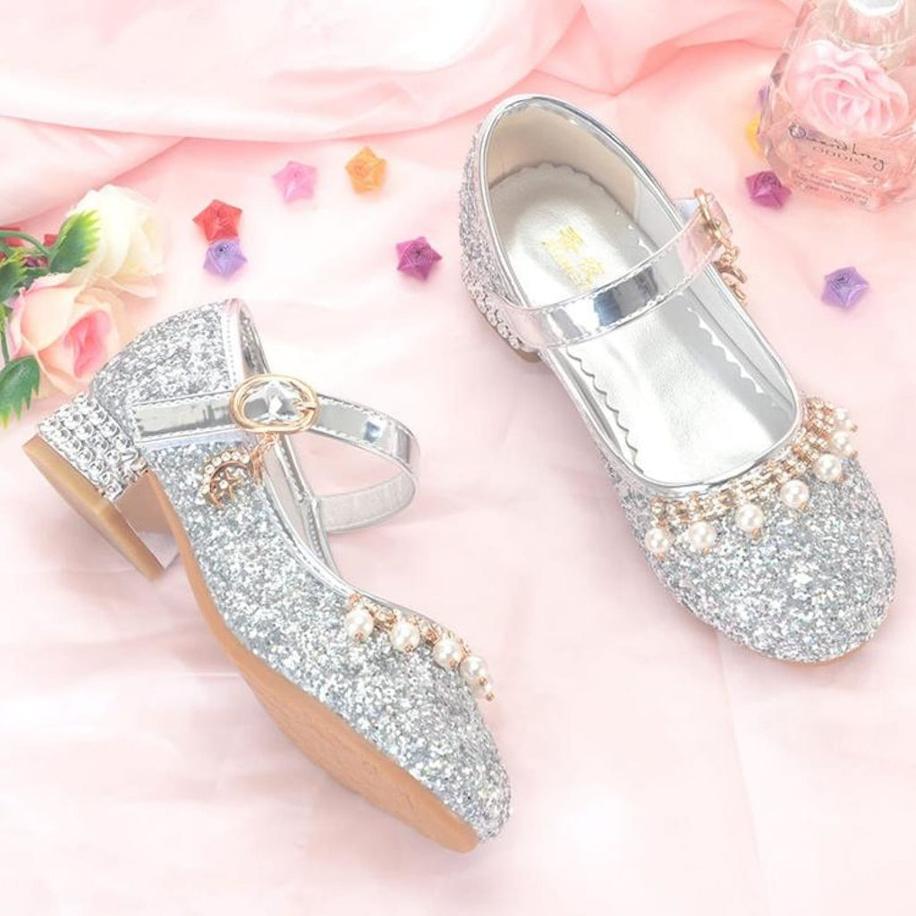 Gold / Silver Sequin Rhinestone Wedding Flower Girl Shoes 