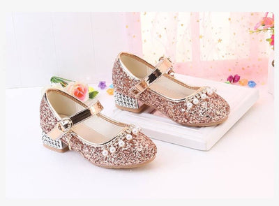 Gold / Silver Sequin Rhinestone Wedding Flower Girl Shoes 