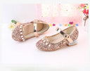 Zapatos de niña de flores de boda con diamantes de imitación de lentejuelas doradas/plateadas, zapatos de baile de princesa de tacón alto