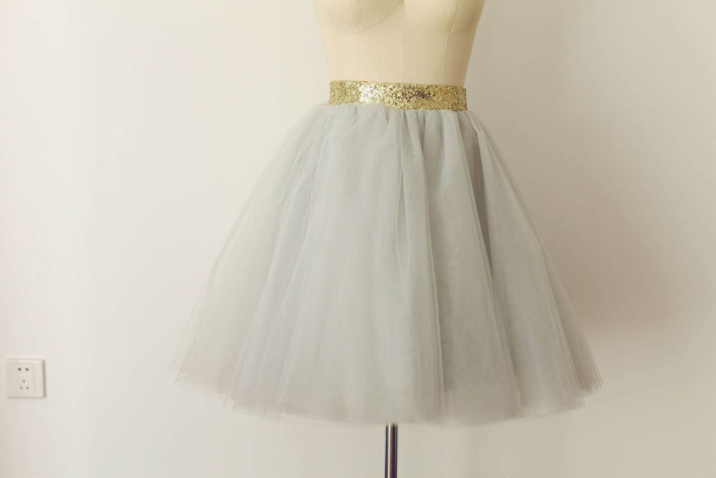 Grey Tulle Sequin Skirt / Short Woman Skirt