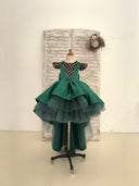 Green Satin Sequin Tulle Cap Sleeves Wedding Flower Girl Dress Kids Dance Dress