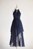 Halter Navy Blue Beaded Chiffon Long Wedding Bridesmaid Dress - 2