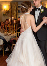 Halter Open Back Sleeveless A-line Court Tulle Wedding Dress