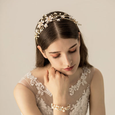 Handmade Alloy Pearls Headband Wedding Bridal Vine Hair 