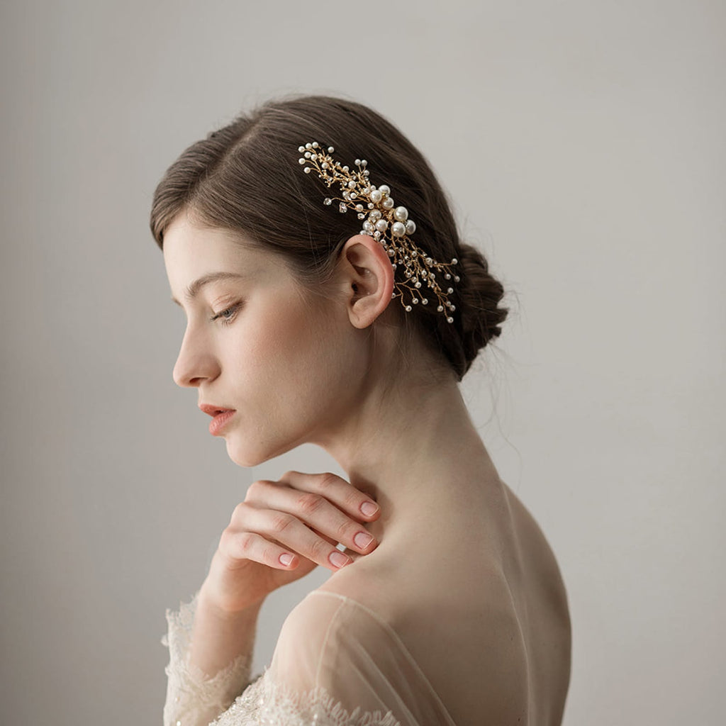 Handmade Pearls Alloy Bridal Hair Comb Wedding Headdress 