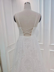 Boho A-line Double Straps Floor Length French Lace Wedding Dress