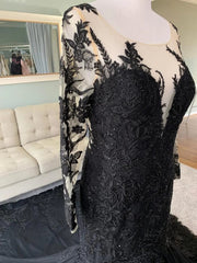 Illusion Long Sleeve Lace Tulle Trumpet Black Wedding Dress