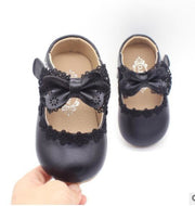 Ivory / Black / Pink Bowtie Cute Leather Flat Baby Girl 