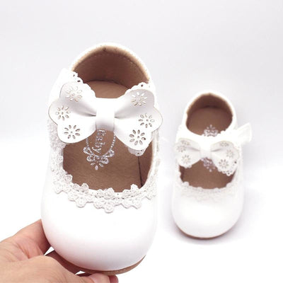 Ivory / Black / Pink Bowtie Cute Leather Flat Baby Girl 