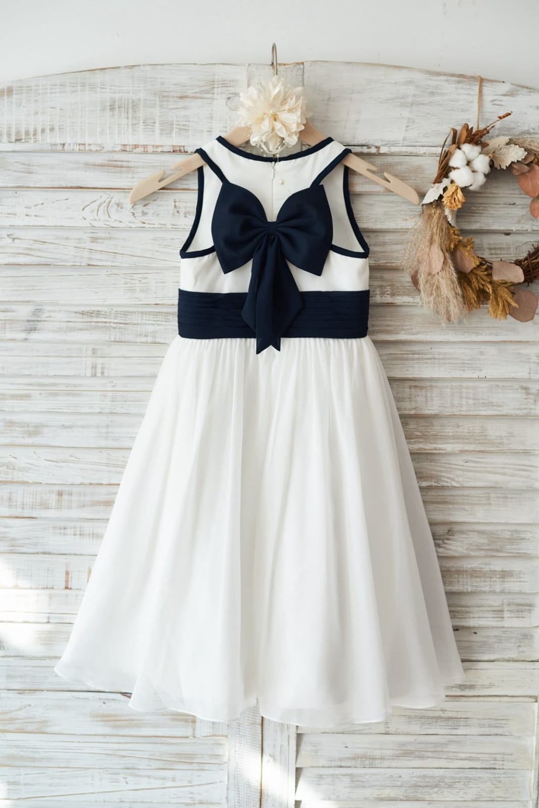 Ivory Chiffon Wedding Flower Girl Dress Junior Bridesmaid Dress, Bow 3T