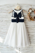 Ivory Chiffon Wedding Flower Girl Dress Junior Bridesmaid Dress, Bow