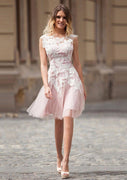 Ivory Lace Bateau Open Back Short Dusty Pink Tulle Homecoming Dress