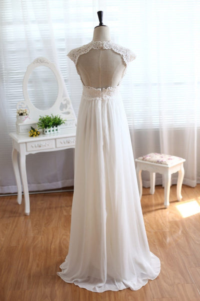 Lace Chiffon Wedding Dress Keyhole Back Empire Waist 