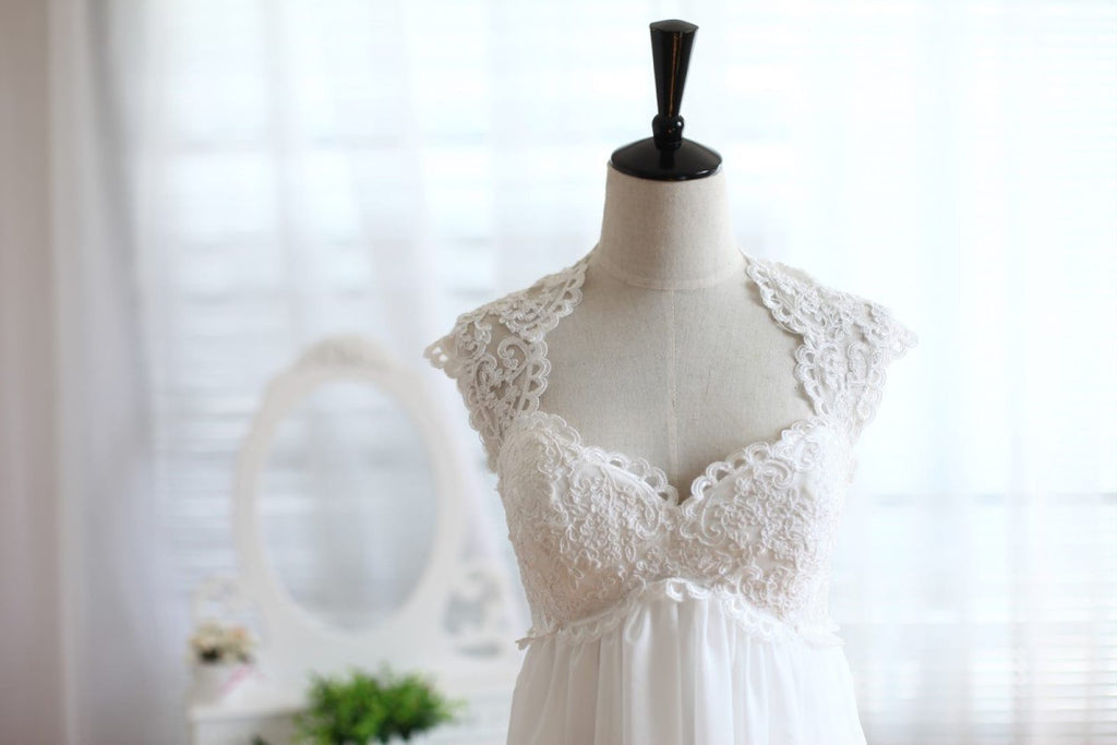 Ivory Lace Chiffon Keyhole Back Empire Waist Wedding Maternity Dress 2 Ivory Lace Chiffon Keyhole Back Empire Waist Wedding Maternity Dress 2