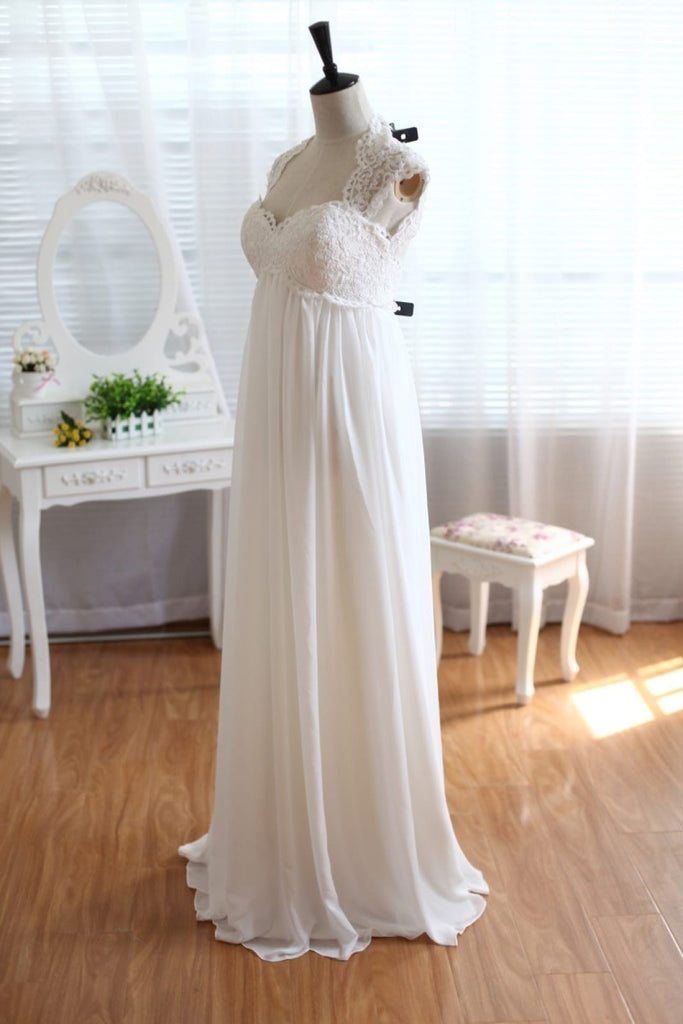 Ivory Lace Chiffon Keyhole Back Empire Waist Wedding Maternity Dress 6 Ivory Lace Chiffon Keyhole Back Empire Waist Wedding Maternity Dress 6