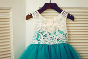 Ivory Lace Green Tulle Wedding Flower Girl Dress