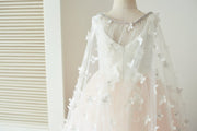 Ivory Lace Pink Tulle Wedding Party Flower Girl Dress with 