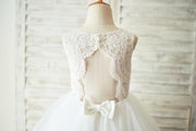 Ivory Lace Tulle Keyhole Backless Wedding Flower Girl Dress