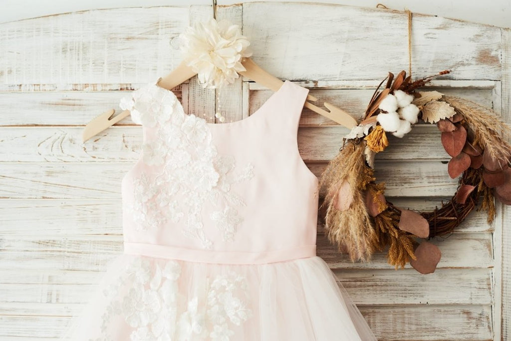 Ivory Lace Tulle Pink Satin Wedding Flower Girl Dress Junior Bridesmai - Princessly Ivory Lace Tulle Pink Satin Wedding Flower Girl Dress Junior Bridesmai - Princessly